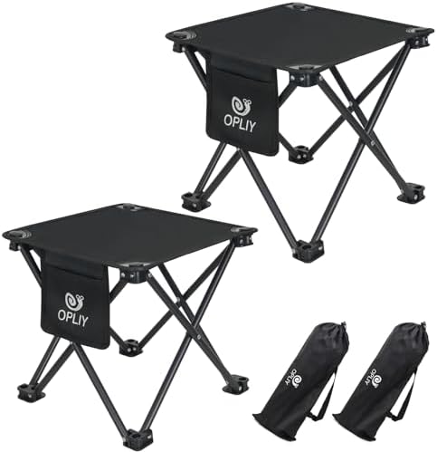 Opliy Camping Stool 2 Pack,13 Inch Portable Folding Stool for Outdoor Gardening and Beach Hiking Fishing,Foot Stool with Carry Bag (Black)