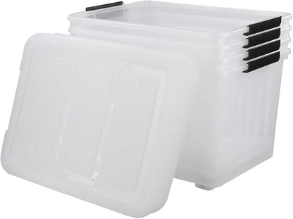 70 L Clear Plastic Large Storage Box with Wheels, Set of 4 LargeLatch Plastic Box for Storage