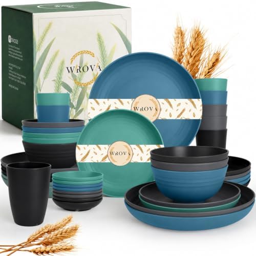 Wrova Wheat Straw Dinnerware Sets, Microwave Safe Plates and Bowls Sets
