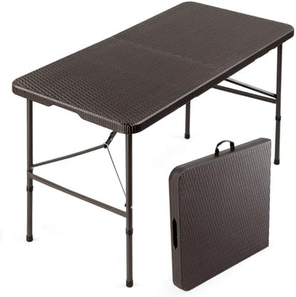 VINGLI 4 FT Plastic Folding Camping Table, Portable in/Outdoor Party Picnic Dining Desk,Garden Soccer Multipurpose Entertaining Activities, Brown
