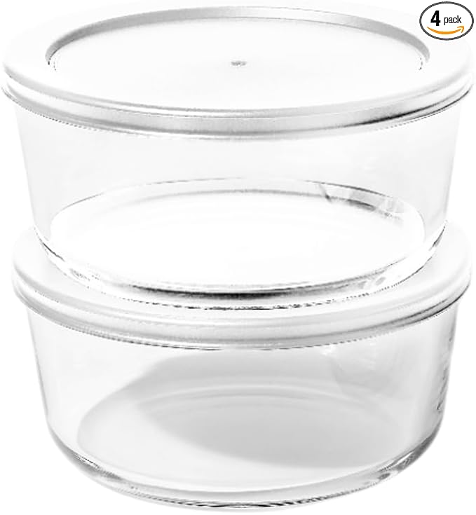 4-Piece Glass Food Storage Containers Set (2 Containers + 2 BPA-Free Lids) | 6.5-Cup, Leakproof | Microwave, Freezer, Oven & Dishwasher Safe | Ideal for Meal Prep & Pantry Organization, White