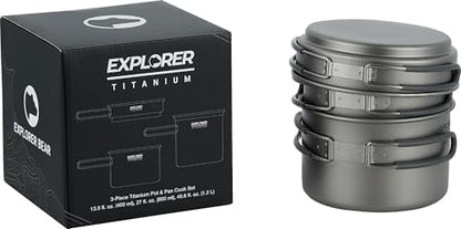 Explorer Bear Titanium Stackable Camping Cooking Pot Mess Kit Set