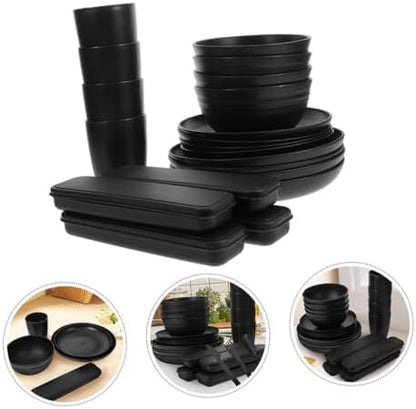 Black Reusable PP Dinnerware Set Xmas for Picnic Camping 4 Sets