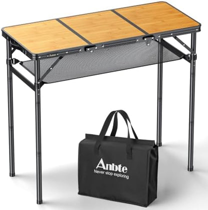 Anbte 3ft Folding Camping Table Max 29.5", 3 Adjustable Height, Yellow