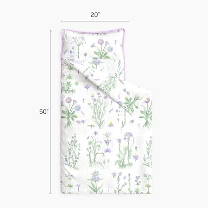 Wake In Cloud - Toddler Nap Mat with Pillow and Blanket, 100% Cotton Fabric, for Kids Girls Ages 3 Plus in Daycare Kindergarten Preschool, Sleeping Bag, Botanical Flowers