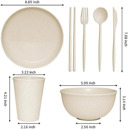 Wheat Straw Dinnerware Sets -DAPIPIK 42 Piece Unbreakable Dinnerware Sets for 6, Kitchen Plates and Bowls Set, Lightweight Camping Plates Cups and Bowls Set.Dishwasher Microwave Safe Dinnerware