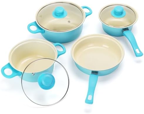 Non-Stick Cookware Set, 13 Piece Set Portable Lightweight Cast Iron Pots and Pans with Glass Lids and Nylon Utensils, Outdoor Camping Picnic Travel