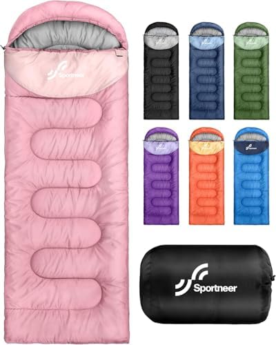 Sportneer Sleeping Bag, 3 Seasons Warm Cold Weather Sleeping Bags for Adults Kids Boys Girls with Compression Sack- Lightweight Camping Essentials Gear Accessories, Backpacking, Hiking