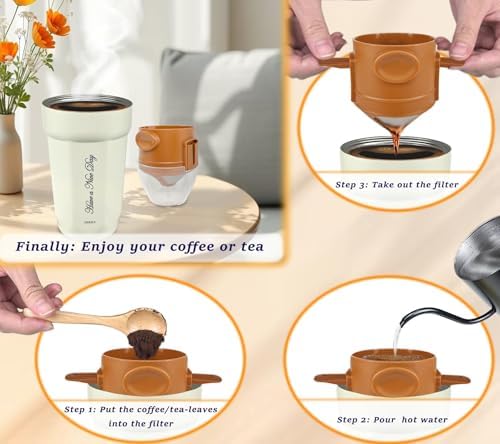 ZK&HX LIFE Pour Over Coffee Maker,Travel Coffee Mug,Insulated Coffee Mug,Camping Coffee Makers,Tea Infuser Mug for Loose Leaf Tea,Travel & On the GO