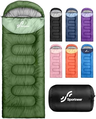 Sportneer Sleeping Bag, 3 Seasons Warm Cold Weather Sleeping Bags for Adults Kids Boys Girls with Compression Sack- Lightweight Camping Essentials Gear Accessories, Backpacking, Hiking