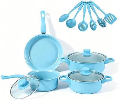 13 Piece Cookware Set Portable Lightweight Cast Iron Pots and Pans Set