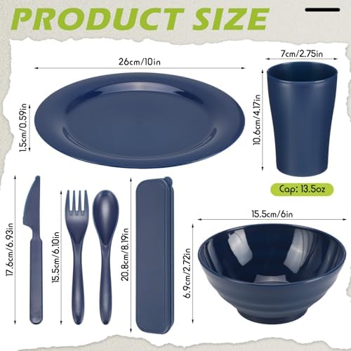 Tioncy 29 Pcs Dinnerware Set for Camping 4 People Camping Bowls Plates Cups Utensils Set Plastic Reusable Unbreakable Dish Sets with Drawstring Bag for Travel Picnic Outdoor Dishwasher Safe