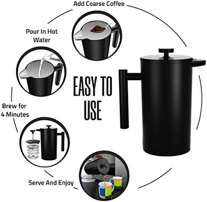 Utopia Kitchen 304 Grade Stainless Steel French Press 50 Oz, Black