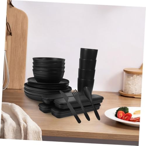 PP Utensil Set, Xmas Black Reusable 4 Sets Portable Camping Picnic
