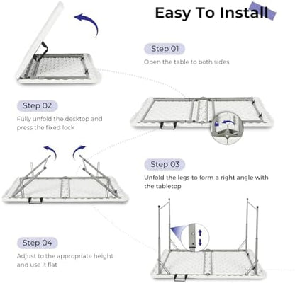 Folding Table 4 Foot,Portable Heavy Duty Plastic Utility Table,White