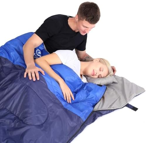 oaskys Double Sleeping Bag for Adults with 2 Pillows - Queen Size XL Waterproof Sleeping Bag for All Season Camping Hiking Backpacking 2 Person Sleeping Bags for Cold Weather & Warm