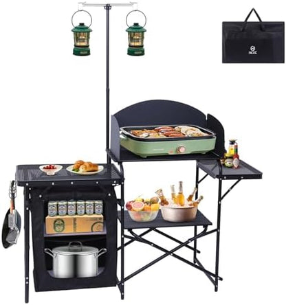 Nice C Camping Kitchen Table Station, Portable Folding Grill Table (Black)