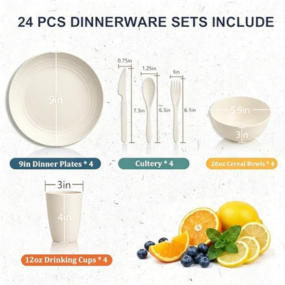 Kids Dinnerware Sets, Unbreakable Bowls and Plates Set for 4(Beige)