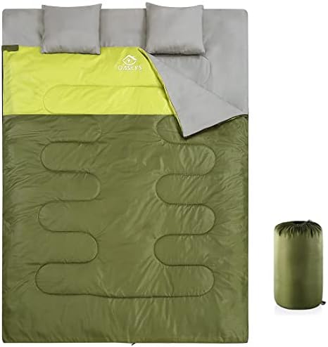 oaskys Double Sleeping Bag for Adults with 2 Pillows - Queen Size XL Waterproof Sleeping Bag for All Season Camping Hiking Backpacking 2 Person Sleeping Bags for Cold Weather & Warm