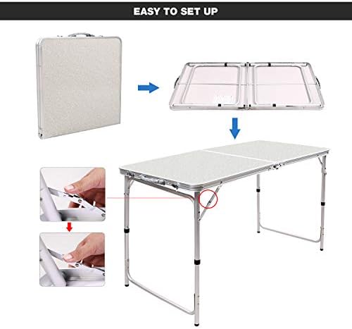 RedSwing 4ft Aluminum Camping Table, 48x24 Inch Portable Folding Table with Adjustable Height, Lightweight for Outdoor Picnic, Beach, BBQ, Camping & Indoor Use