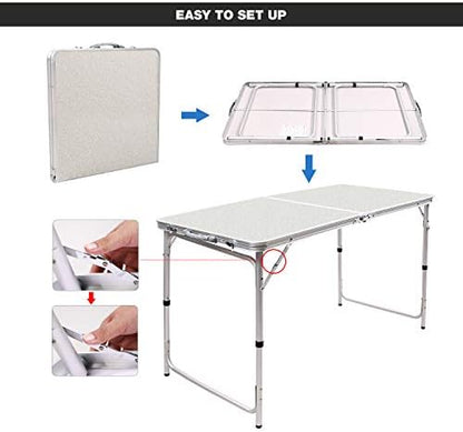 RedSwing 4ft Aluminum Camping Table, 48x24 Inch Portable Folding Table with Adjustable Height, Lightweight for Outdoor Picnic, Beach, BBQ, Camping & Indoor Use