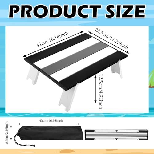CroBlissful Beach Table Folding Camping Portable Table Striped White Aluminum Side with Carry Bag for Summer Camping Picnics and Outdoor Activities(16x11x5 in,Gray)