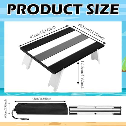 CroBlissful Beach Table Folding Camping Portable Table Striped White Aluminum Side with Carry Bag for Summer Camping Picnics and Outdoor Activities(16x11x5 in,Gray)