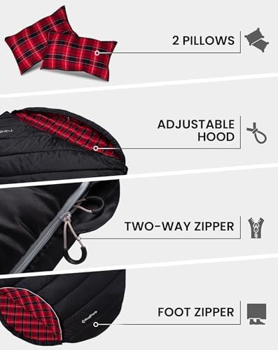 KingCamp Double Sleeping Bag for Adults, Queen Size 2 Person Sleeping Bag
