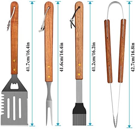 IMAGE Wooden BBQ Accessories Grill Sets,Stainless Steel BBQ Grill Tools Utensils Set for Outdoor Grilling, Cooking, Backyard Barbecue & Camping Gift for Man Dad Women Barbecue Enthusiasts Set of 4