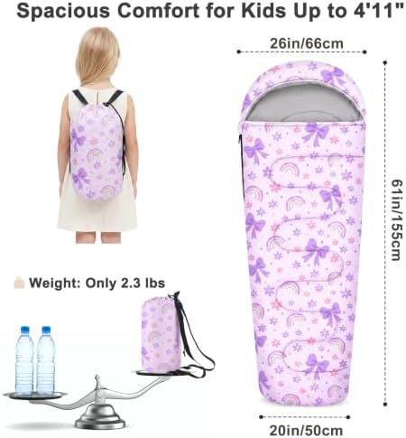 Basumee Toddler Kids Camping Sleeping Bag Warm & Cool Weather 3 Season