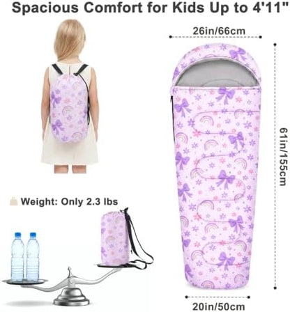 Basumee Toddler Kids Camping Sleeping Bag Warm & Cool Weather 3 Season