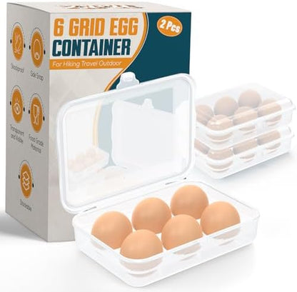 ZPU Egg Holder Camping, 2Pcs 6 Grid Egg Container, Plastic Egg Carrier for Camping Picnic Travel Outdoor Refrigerator Kitchen, Protective Egg Storage Case, Clear White