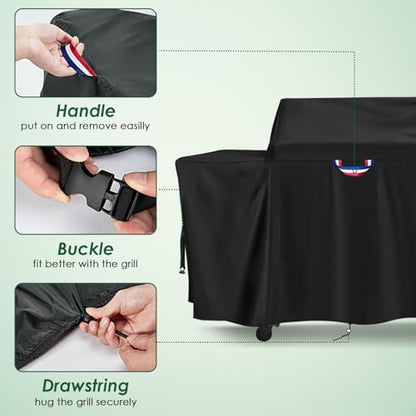Grill Cover for Traeger Woodridge Pro/Elite Grills, Outdoor Waterproof BBQ Smoker Cover with Top Handles & Adjustable Straps, Pellet Grill Heavy Duty Accessory- 69x28x47 in, Black