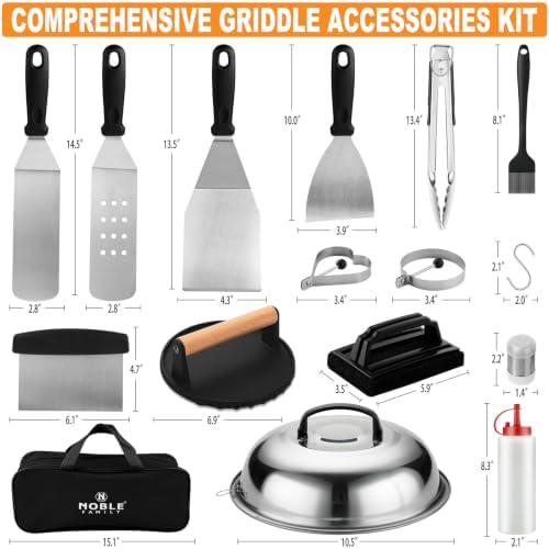 N NOBLE FAMILY 27 PCS Griddle Accessories Kit, Flat Top Grill Accessories Set for Camping, Professional Griddle Spatula Set with Melting Dome, Burger Press for Outdoor BBQ Teppanyaki