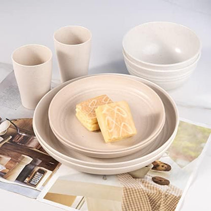 Supernal 32Piece Wheat Straw Dinnerware Set, Unbreakable Dishes Set for 8
