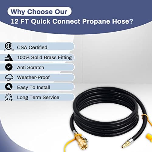 Upgraded 12FT RV Quick Connect Propane Hose for RV to Grill