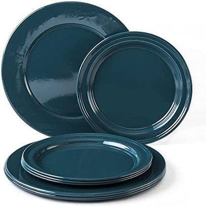 Cinsa 16 Piece. Enameled Dinnerware Camping/Outdoor Set for 4. Includes Plates, Bowls, Mugs, Coffee Boiler