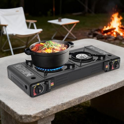 2-Burner Portable Camping Stove, Butane Camping Stove, Outdoor Travel Camp Stove for Camping, BBQ, Home (without Grill Tray)