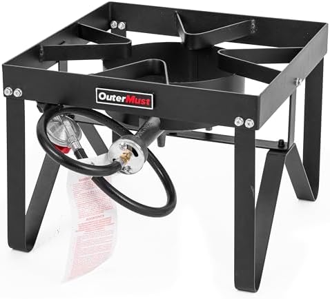 OuterMust Outdoor Propane Burner Heavy Duty Propane Gas Stoves for Cooking with 10 PSI Regulator and Cast Iron Braided Holes Perfect for Home Brewing, Crawfish Boiler, Turkey Fryer and Seafood Boiler