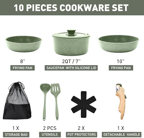 MAISON ARTS Camping Pots and Pans Set Non Stick with Removable Handle