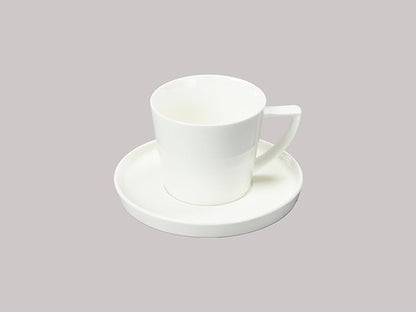 Bone China Cone Shape, Elegance White Cup Coffee 8oz & Saucer, Set of 6 Cup & 6 Saucer