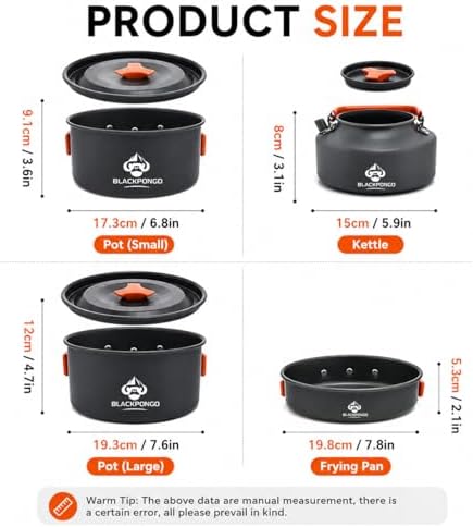 Camping Cookware Set, 15-Piece Camping Pots and Pans Set with Kettle, Frying Pan, Bowls & Plates, Lightweight Backpacking Mess Kit for Camping, Hiking, Picnic, RV Travel