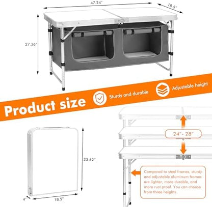 Camp Field Camping Folding Aluminum Table with Adjustable Legs for Outdoor Travel Beach, Backyards, BBQ, Party and Picnic Foldable Table