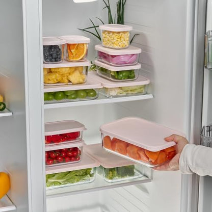 Glass Food Storage Containers with Lids — 8 Piece — 57.5 oz Glass with BPA-Free Leak Resistant Stackable Lids — Microwave, Oven & Dishwasher Safe — Ideal for Meal Prep & More - Berry Blush