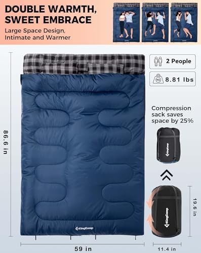 KingCamp Double Sleeping Bag for Adults, Queen Size 2 Person Sleeping Bag