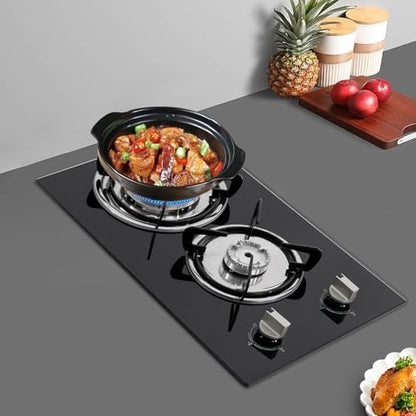 Propane Gas Cooktop, 2 Burners Portable Gas Outdoor Stove Tempered Glass Double Auto Ignition, Outdoor/Indoor Camping Burner LPG for Backyard Kitchen, Grill, Hiking Cooking, Outdoor (Style B)