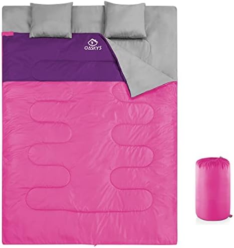 oaskys Double Sleeping Bag for Adults with 2 Pillows - Queen Size XL Waterproof Sleeping Bag for All Season Camping Hiking Backpacking 2 Person Sleeping Bags for Cold Weather & Warm