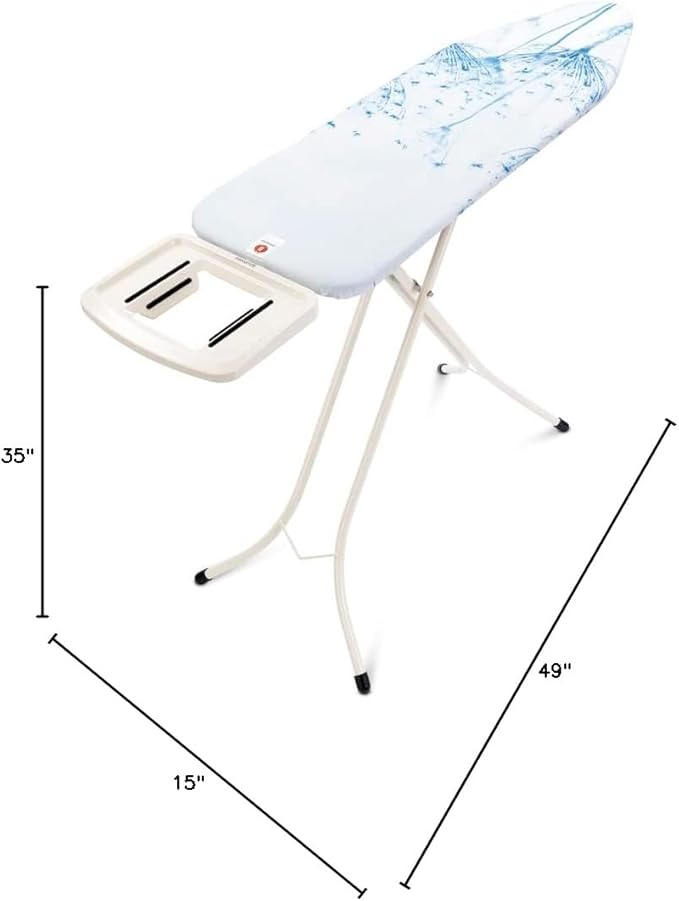 Brabantia Size B Ironing Board (49x15 in) 7 Height Options, Solid Steam Iron Rest Holder (Cotton Flower) Non-Slip Feet, Anti-Collapse Child Locks