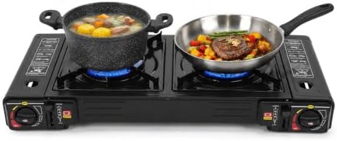 2-Burner Portable Camping Stove, Double Burner Butane Stove, Butane Camping Stove Kit with Carrying Case, Outdoor Travel Camp Stove for Camping, BBQ, Home