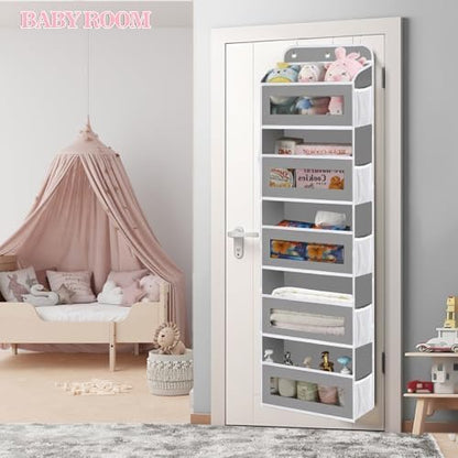 Over The Door Organizer, 5 Shelves Closet Door Hanging Organizer with 10 Mesh Pockets, Nursery Closet Organizer, Baby Essentials, Dorm Room Essentials for Girls